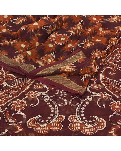 Sanskriti Vintage Purple Saree Blend Georgette Printed Sparkle Sari Craft Fabric, PRG-8643-Purple-Printed Floral Design-Blend Georgette-7