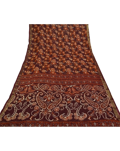 Sanskriti Vintage Purple Saree Blend Georgette Printed Sparkle Sari Craft Fabric, PRG-8643-Purple-Printed Floral Design-Blend Georgette-8