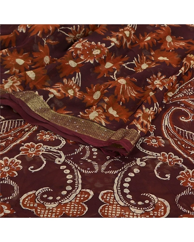 Sanskriti Vintage Purple Saree Blend Georgette Printed Sparkle Sari Craft Fabric, PRG-8643-Purple-Printed Floral Design-Blend Georgette-9