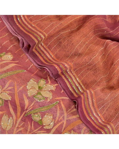 Sanskriti Vintage Purple Sarees Pure Georgette Silk Printed Sari Sewing Fabric, PRG-8665-Purple-Printed Floral Design-Pure Georgette Silk-1