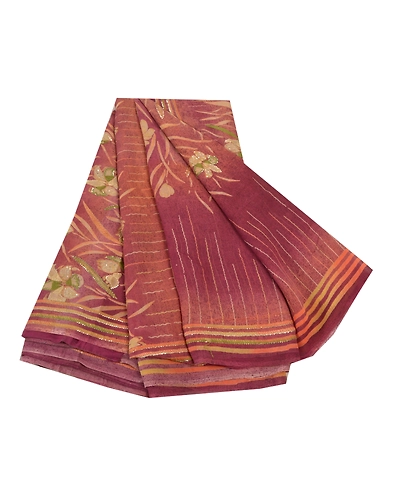 Sanskriti Vintage Purple Sarees Pure Georgette Silk Printed Sari Sewing Fabric, PRG-8665-Purple-Printed Floral Design-Pure Georgette Silk-2