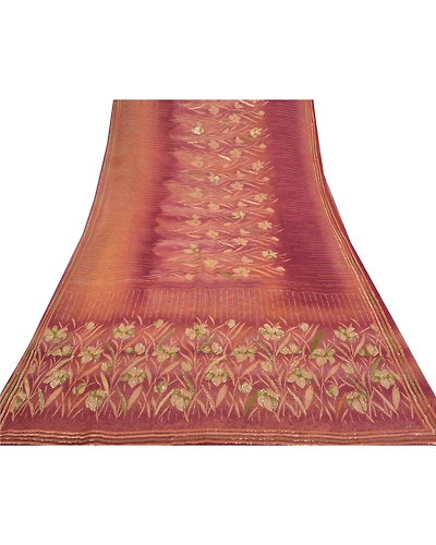 Sanskriti Vintage Purple Sarees Pure Georgette Silk Printed Sari Sewing Fabric, PRG-8665-Purple-Printed Floral Design-Pure Georgette Silk-8