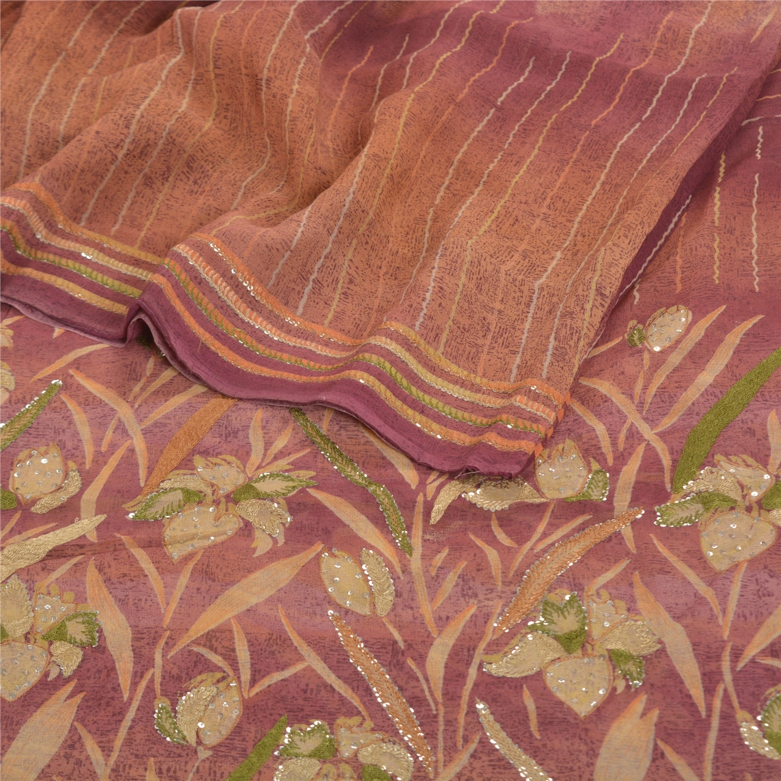 Sanskriti Vintage Purple Sarees Pure Georgette Silk Printed Sari Sewing Fabric, PRG-8665-Purple-Printed Floral Design-Pure Georgette Silk-9