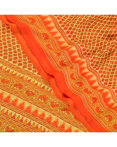 Sanskriti Vintage Red Sarees Georgette Printed Sari Floral Soft Craft Fabric, PRG-8686-Red-Printed Floral Design-Georgette-1