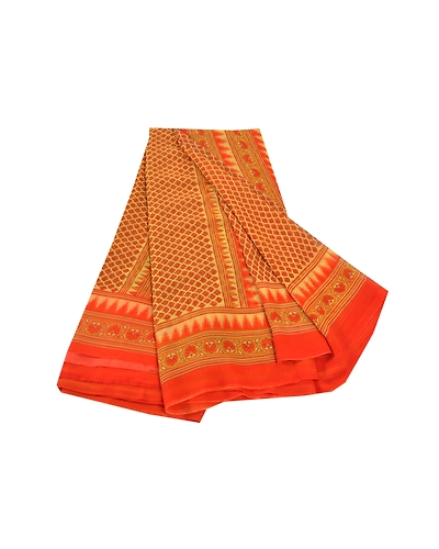 Sanskriti Vintage Red Sarees Georgette Printed Sari Floral Soft Craft Fabric, PRG-8686-Red-Printed Floral Design-Georgette-2