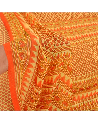 Sanskriti Vintage Red Sarees Georgette Printed Sari Floral Soft Craft Fabric, PRG-8686-Red-Printed Floral Design-Georgette-4