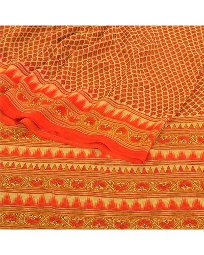 Sanskriti Vintage Red Sarees Georgette Printed Sari Floral Soft Craft Fabric, PRG-8686-Red-Printed Floral Design-Georgette-7
