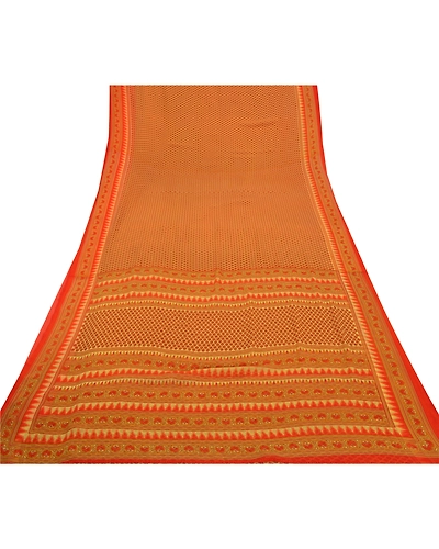 Sanskriti Vintage Red Sarees Georgette Printed Sari Floral Soft Craft Fabric, PRG-8686-Red-Printed Floral Design-Georgette-8