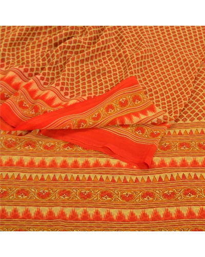 Sanskriti Vintage Red Sarees Georgette Printed Sari Floral Soft Craft Fabric, PRG-8686-Red-Printed Floral Design-Georgette-9