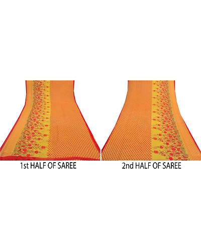 Sanskriti Vintage Sarees Yellow Georgette Printed Sari 5Yd Floral Craft Fabric, PRG-8699-Yellow-Printed Floral Design-Georgette-5