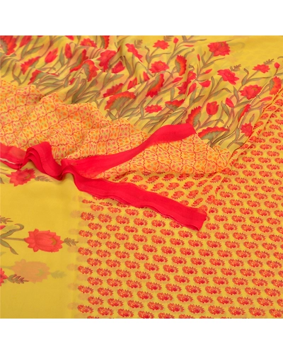 Sanskriti Vintage Sarees Yellow Georgette Printed Sari 5Yd Floral Craft Fabric, PRG-8699-Yellow-Printed Floral Design-Georgette-7