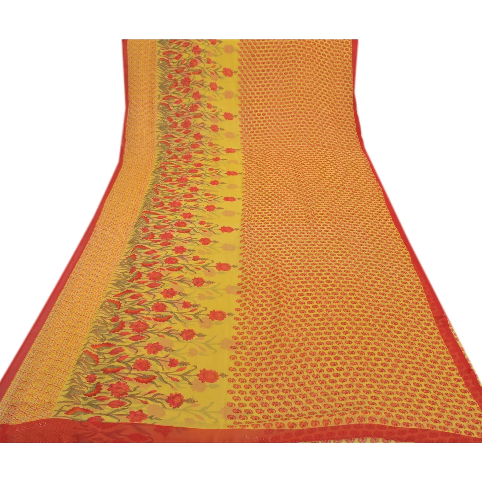 Sanskriti Vintage Sarees Yellow Georgette Printed Sari 5Yd Floral Craft Fabric, PRG-8699-Yellow-Printed Floral Design-Georgette-8