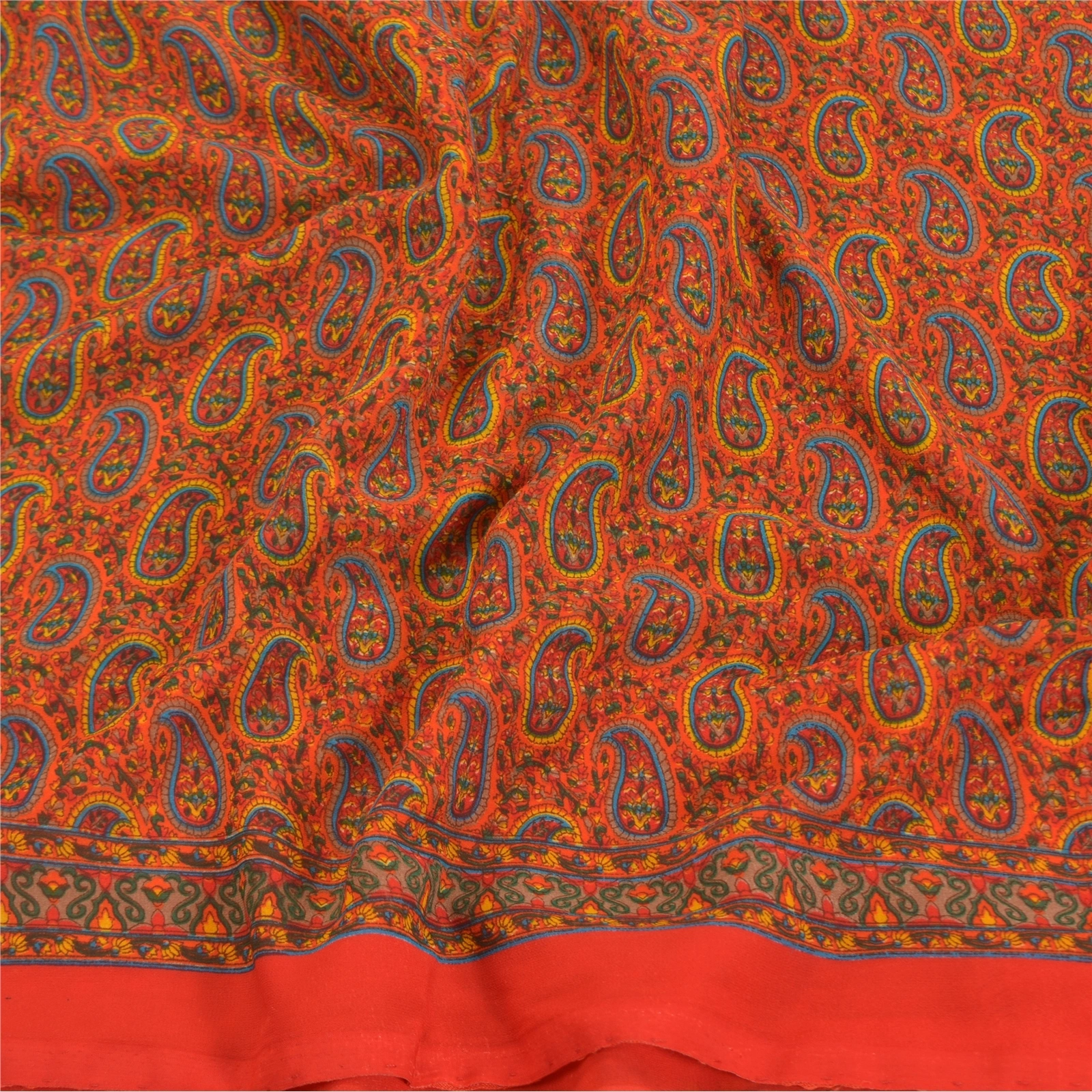 Sanskriti Vintage Red Indian Sarees Georgette Printed Sari 5Yd Craft Fabric, PRG-8702-Red-Printed Floral Design-Georgette-6