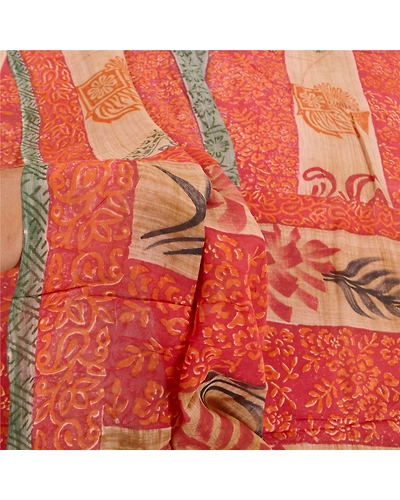 Sanskriti Vintage Red Saree Blend Georgette Printed Sari 5 Yard Craft Fabric, PRG-8709-Red-Printed Floral Design-Blend Georgette-4
