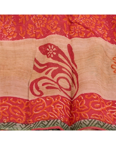 Sanskriti Vintage Red Saree Blend Georgette Printed Sari 5 Yard Craft Fabric, PRG-8709-Red-Printed Floral Design-Blend Georgette-6