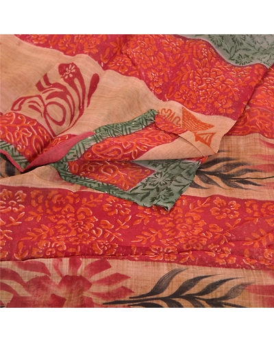 Sanskriti Vintage Red Saree Blend Georgette Printed Sari 5 Yard Craft Fabric, PRG-8709-Red-Printed Floral Design-Blend Georgette-7