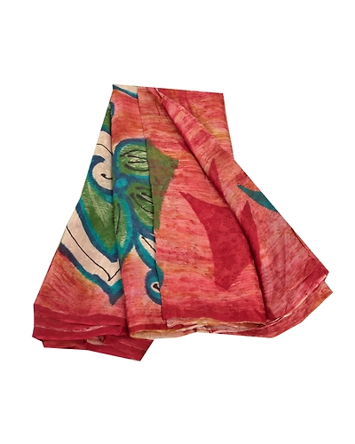 Sanskriti Vintage Red Indian Saree Blend Georgette Printed Sari 5Yd Craft Fabric, PRG-8714-Red-Printed Floral Design-Blend Georgette-2