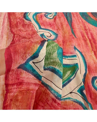 Sanskriti Vintage Red Indian Saree Blend Georgette Printed Sari 5Yd Craft Fabric, PRG-8714-Red-Printed Floral Design-Blend Georgette-4