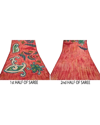 Sanskriti Vintage Red Indian Saree Blend Georgette Printed Sari 5Yd Craft Fabric, PRG-8714-Red-Printed Floral Design-Blend Georgette-5