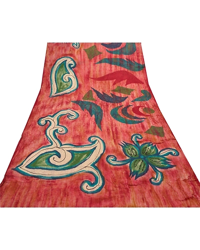 Sanskriti Vintage Red Indian Saree Blend Georgette Printed Sari 5Yd Craft Fabric, PRG-8714-Red-Printed Floral Design-Blend Georgette-8