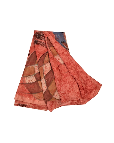 Sanskriti Vintage Peach Saree Blend Georgette Printed Sari 5 Yard Craft Fabric, PRG-8754-Peach-Printed Floral Design-Blend Georgette-2