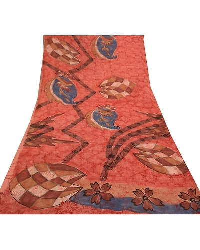 Sanskriti Vintage Peach Saree Blend Georgette Printed Sari 5 Yard Craft Fabric, PRG-8754-Peach-Printed Floral Design-Blend Georgette-8