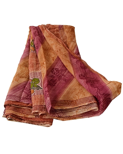 Sanskriti Vintage Indian Sari Blend Georgette Printed Craft 5 Yard Fabric Sarees, PRG-911-Multi-Printed Floral Design-Blend Georgette-1