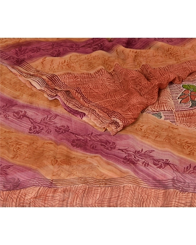 Sanskriti Vintage Indian Sari Blend Georgette Printed Craft 5 Yard Fabric Sarees, PRG-911-Multi-Printed Floral Design-Blend Georgette-3