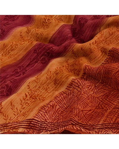Sanskriti Vintage Indian Sari Blend Georgette Printed Craft 5 Yard Fabric Sarees, PRG-911-Multi-Printed Floral Design-Blend Georgette-5