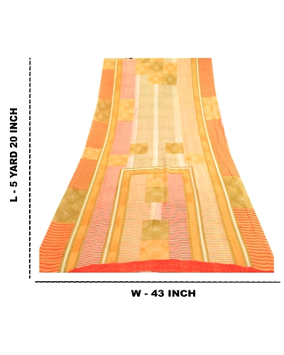 Sanskriti Vintage Indian Pure Georgette Silk Sarees Printed Sari 5Ydcraft Fabric, PRG-1188-Multi Color-Printed Floral &amp; Abstract Design-Pure Georgette Silk-12
