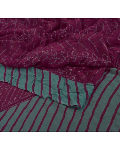 Sanskriti Vintage Georgette Sarees Purple Bandhani Printed Sari 5Yd Craft Fabric, PRG-1241-Purple-Printed Floral Design-Georgette-10
