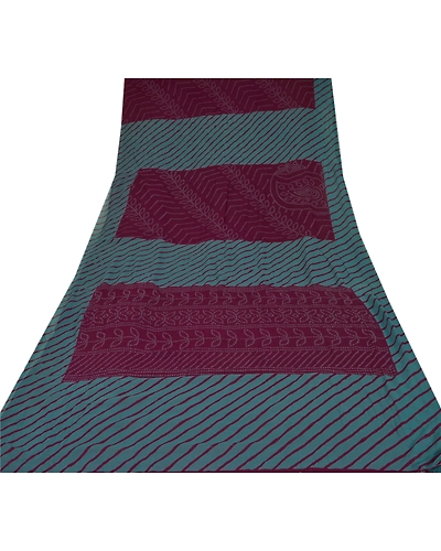 Sanskriti Vintage Georgette Sarees Purple Bandhani Printed Sari 5Yd Craft Fabric, PRG-1241-Purple-Printed Floral Design-Georgette-15