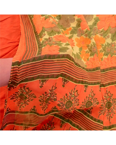 Sanskriti Vintage Sarees Indian Pure Georgette Silk Printed Sari Craft Fabric, PRG-1272-Multi-Printed Floral &amp; Abstract Design-Pure Georgette Silk-13