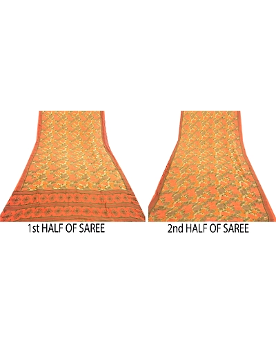 Sanskriti Vintage Sarees Indian Pure Georgette Silk Printed Sari Craft Fabric, PRG-1272-Multi-Printed Floral &amp; Abstract Design-Pure Georgette Silk-14