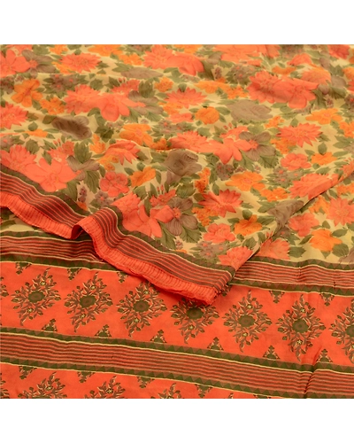 Sanskriti Vintage Sarees Indian Pure Georgette Silk Printed Sari Craft Fabric, PRG-1272-Multi-Printed Floral &amp; Abstract Design-Pure Georgette Silk-16