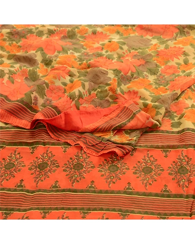 Sanskriti Vintage Sarees Indian Pure Georgette Silk Printed Sari Craft Fabric, PRG-1272-Multi-Printed Floral &amp; Abstract Design-Pure Georgette Silk-18