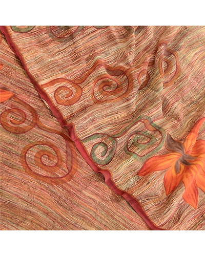 Sanskriti Vintage Indian Sarees Pure Georgette Silk Printed Sari Craft Fabric, PRG-1357-Multi-Printed Floral &amp; Paisley Design-Pure Georgette Silk-10