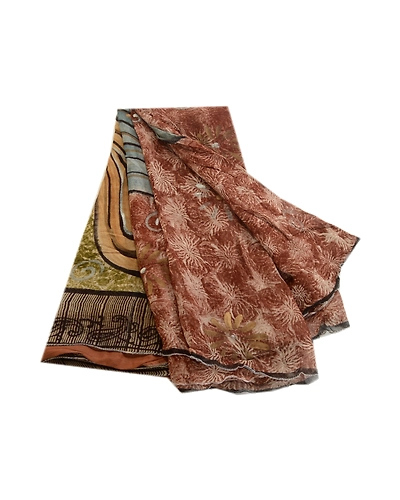 Sanskriti Vintage Brown Sarees Blend Georgette Printed Sari Floral Craft Fabric, PRG-1442-Brown-Printed Floral &amp; Abstract Design-Blend Georgette-11