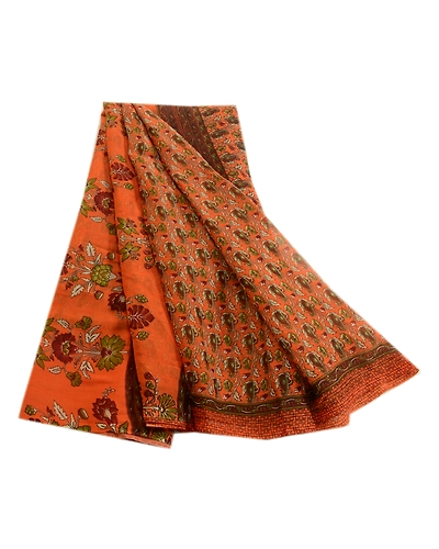 Sanskriti Vintage Orange Indian Sarees Chiffon Printed 5 Yd Sari Craft Fabric, PRG-1525-Orange-Printed Floral Design-Poly Chiffon-11