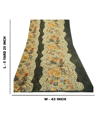 Sanskriti Vintage Multi Sarees Indian Georgette Printed Sari Floral Craft Fabric, PRG-1537-Multi-Printed Floral &amp; Paisley Design-Poly Georgette-12