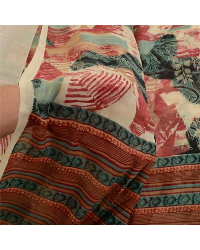 Sanskriti Vintage Multi Sarees Pure Georgette Silk Printed Sari 5Yd Craft Fabric, PRG-1566-Multi-Printed Floral Design-Pure Georgette Silk-13