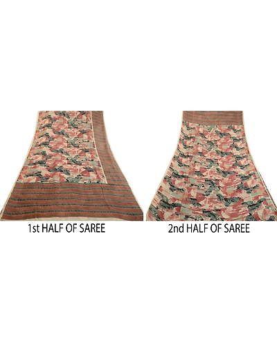 Sanskriti Vintage Multi Sarees Pure Georgette Silk Printed Sari 5Yd Craft Fabric, PRG-1566-Multi-Printed Floral Design-Pure Georgette Silk-14