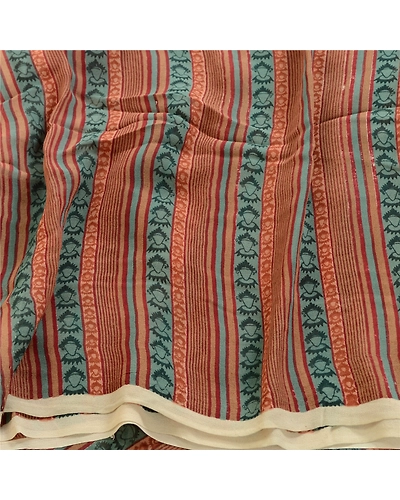 Sanskriti Vintage Multi Sarees Pure Georgette Silk Printed Sari 5Yd Craft Fabric, PRG-1566-Multi-Printed Floral Design-Pure Georgette Silk-15
