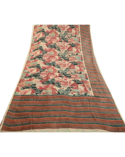 Sanskriti Vintage Multi Sarees Pure Georgette Silk Printed Sari 5Yd Craft Fabric, PRG-1566-Multi-Printed Floral Design-Pure Georgette Silk-17
