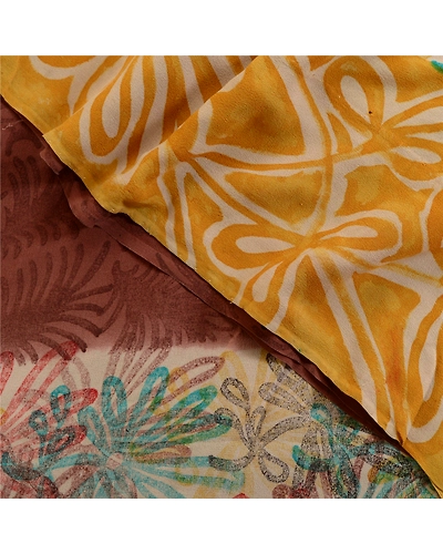 Sanskriti Vintage Sarees Brown Pure Georgette Silk Printed Sari 5Yd Craft Fabric, PRG-1659-Shades Of Brown-Printed Floral Design-Pure Georgette Silk-10