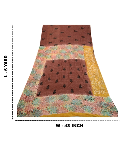 Sanskriti Vintage Sarees Brown Pure Georgette Silk Printed Sari 5Yd Craft Fabric, PRG-1659-Shades Of Brown-Printed Floral Design-Pure Georgette Silk-12