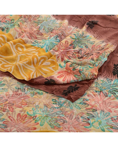 Sanskriti Vintage Sarees Brown Pure Georgette Silk Printed Sari 5Yd Craft Fabric, PRG-1659-Shades Of Brown-Printed Floral Design-Pure Georgette Silk-18