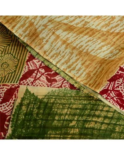 Sanskriti Vintage Sarees Green Indian Blend Georgette Printed Sari Craft Fabric, PRG-1661-Green-Printed Floral Design-Blend Georgette-10