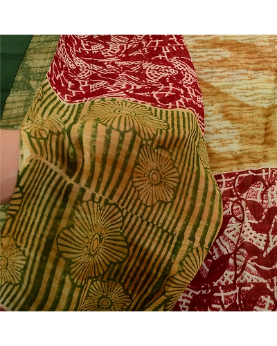 Sanskriti Vintage Sarees Green Indian Blend Georgette Printed Sari Craft Fabric, PRG-1661-Green-Printed Floral Design-Blend Georgette-13