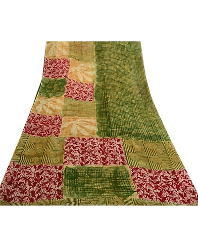 Sanskriti Vintage Sarees Green Indian Blend Georgette Printed Sari Craft Fabric, PRG-1661-Green-Printed Floral Design-Blend Georgette-17